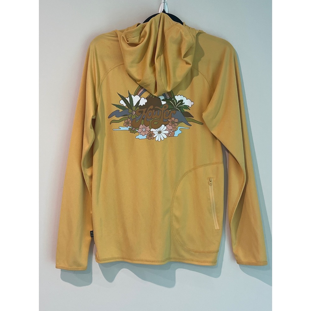 Howler Bros Men's Yellow Sun Hoodie Thumbholes Fishing Activewear Size S FLAW